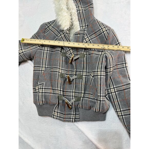 Vintage Juicy Couture Plaid brw Winter Coat Size Small Hooded Zip Toggle Pockets - Picture 6 of 13